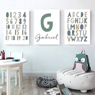 Black Frame ABC Alphabet Numbers Rainbow Wall Art Canvas Print Painting Posters Nursery Wall Picture