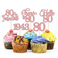 Gyufise 30Pcs 80th Birthday Cupcake Toppers 80 Fabulous Cupcake Picks Cheers to 80 1943 Cake Decorat