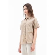 Urban Exchange Alisha Shirt Cream - Atasan Kemeja Wanita Lengan Pendek