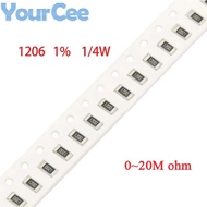 100pcs 1206 SMD Resistor 1% 1/4W 0R~20M  0.01 0.3 0.47 0.91 1.5 5.1 9.1 10 30 56 68 100 820R 1.2K 5.