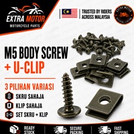 TS516 + Clip M5 Motorcycle Body Screw & U-Clip Nut M5X16 | Skru Body Motor M5 (Skru/Klip/Set)
