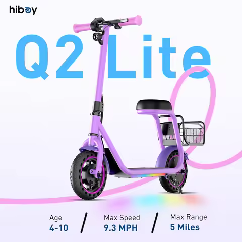 Hiboy Q2 Lite Kids Electric Scooter with Seat, 100W Motor 3 Speed Modes, 8.5" Solid Tires, LED Light