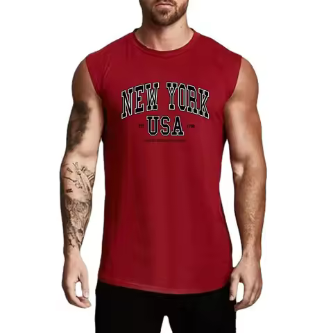 Summer New Breathable Sleeveless T-shirt Workout Muscle Tank Tops Men's Bodybuilding Sports Tops Gym