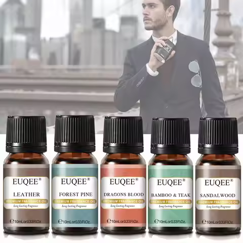 EUQEE 10ML Men's Fragrance Oil For Car Diffuser,Making Candle Leather Forest Pine Coffee Cake Cedarw