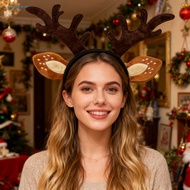 Quer_ Deer Headband Durable Felt Headband Plush Reindeer Antlers Headband for Women Adults – Cute De