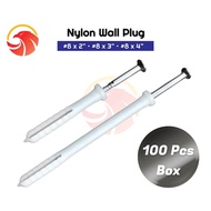 100Pcs 8 x2"/ 8 x 3" / 8 x 4" Nylon Wall Plug Nylon Anchor Plug Wall Plug PVC Plug Nail Screw