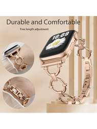 簡約時尚的鋅合金手鐲手帶腕錶帶,適用於女性腕錶,與apple Watch兼容（適用於系列9/8/7/6/5/4/3/2/1/se 49mm-44mm-45mm-42mm-38mm-40mm-41mm）,以玫瑰金色為主調,1入組