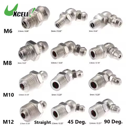 Uxcell 45pcs M6 M8 M12 Straight 45Degree 90Degree Nickel Plated Motorcycle Truck Car Replacement Gre