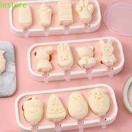 INSTORE Ice Cream Mold, Cartoon Removable Lid Popsicle Molds, Kitchen Accessories 4 Grid Food Grade Silicone DIY Popsicle Mold Party Supplies
