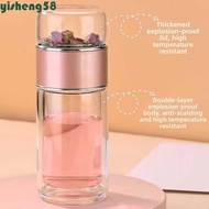YISHENG Tea Water Separation Bottle, 304 Stainless Steel Borosilicate Glass 500ML Tea Bottle, Round 