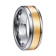 BONLAVIE Mens 8mm 18k Gold Plated Tungsten Rings Brushed Wedding Band Beveled Edge Comfort Fit Size