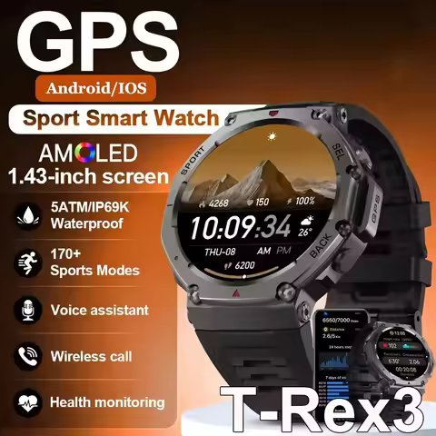 2025 NewT-REX3 Military SmartWatch GPS Built-in Compass Altimeter 10ATM Waterproof Sports Smartwatch
