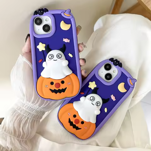 Halloween Pumpkin Ghost Soft Silicone Case Cover For iPhone 11 12 13 14 15 16 Pro Max
