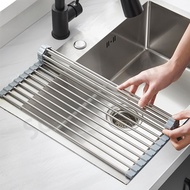 Kitchen sink drain rack, dish storage basket above the sink, foldable silicone dish drying rack, Wat