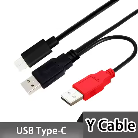 USB 2.0 Male & USB 2.0 Dual Power Data Y To Type-C USB-C Cable For Laptop & Hard Disk