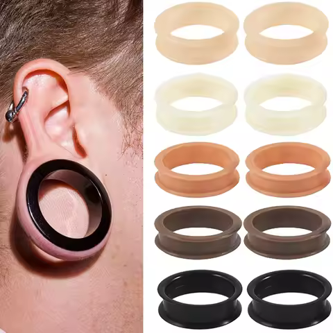 Pair Supersize Flexible Silicone Double Flared Ear Tunnel Plug Skin/Brown Flesh Tunnel Ear Gauge Exp
