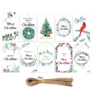 50 Pieces 10 Styles Christmas Kraft Gift Tag Hang Label Card with String for DIY Xmas Holiday Present Wrap Stamp and Label Package Name Card