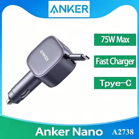 Anker A2738 Nano 75W USB-C Car Charger Built-in Retractable Type-C Cable Fast Car Adapter for iPhone