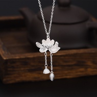 Lotus tassel necklace New Chinese style necklace for women Fresh sweet necklace