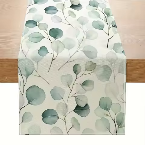 1pc Table Runner Green Eucalyptus Leaves Pattern Table Runner Restaurant Decoration Table Runner Wed
