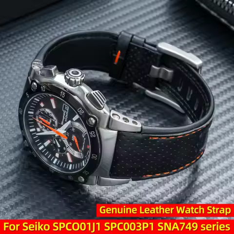 For Seiko Sportura SNA749 Genuine Leather Strap for SRPC01J1 SPC003P1 SNJ021 Watch Band 22mm Convex 