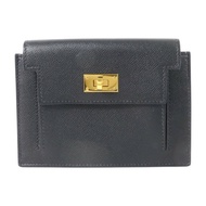 HERMES Madame皮革Kelly Pocket Compact Wallet金扣錢包Noir