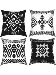 4入組黑白幾何紋軟墊套,適用於農舍式臥室、餐廳、客廳沙發、室外裝飾軟墊,是家人/朋友的絕佳禮物