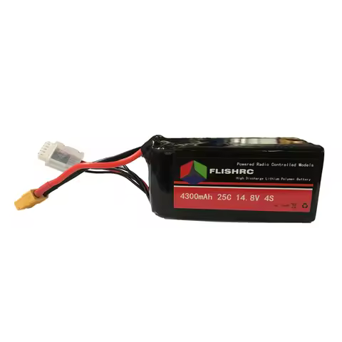 1PCS FLISHRC Lipo Battery 4300mAh 4S 14.8V 25C For 450 Bell 206 / Airwolf /MD500E / AH-6 Helicopter