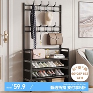 侑家良品简易鞋架门口家用一体挂衣架多功能收纳鞋柜衣帽架多层组装置物架