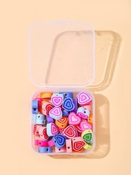 50 piezas/caja de cuentas de cerámica en forma de corazón de colores para hacer pulseras, collares y pendientes Diy
