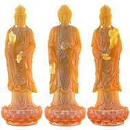 W-8&amp; Ancient French Glaze Western Trinity Great Trend to Guanyin Bodhisattva Amitabha Buddha Stand Statue Worship Buddhi