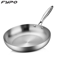 Fypo 22/24/26/28/30cm 304 Stainless Steel flat pan Gas and induction cooker fry Pan Chef cooking pot with long handle Un-coated pot