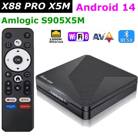 X88 PRO X5M Android 14 TV BOX Amlogic S905X5M 4GB 64GB 1000M LAN Wifi6 4K 2.4G/5G Dual WIFI BT Voice