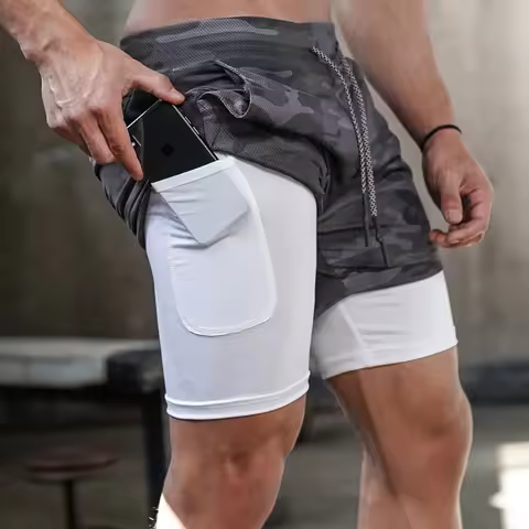 Camo Running Shorts Men Gym Sports Shorts 2 in 1 Quick Dry Workout Training Gym Fitness Jogging Shor