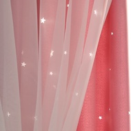 1PC Napearl 【2-piece Set】Hollow Out Star Shading Curtains for Childrens Room Solid Color Sheer Curta