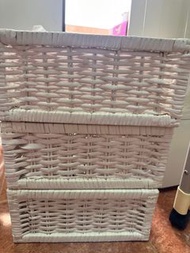 IKEA 收納籐籃3個(白色）