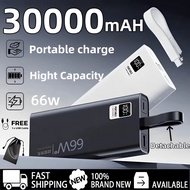 power bank 30000mah fast charging powerbank built-in detachable cable 3-output 2-input portable char