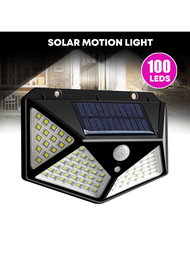 1入組100顆LED防水太陽能壁燈，具有3種照明模式，LED太陽能智能感應燈，適用於陽台、庭院、樓梯、花園、建築物外部照明