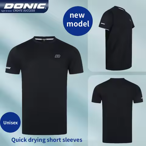 Authentic DONIC Table Tennis Uniform Black Round Neck Training Uniform Pineapple Honeycomb Polyester