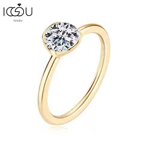 IOGOU 1CT 6.5mm Moissanite Engagement Wedding Ring for Women 925 Silver Real D Color Round Diamond B