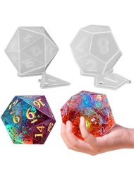 1 件大骰子形狀樹脂模具,用於環氧樹脂鑄造的矽膠模具,三角形、六角形、d20、d12 骰子遊戲模具帶數字,用於 Diy 藝術工藝家居裝飾的矽膠樹脂蠟燭模具