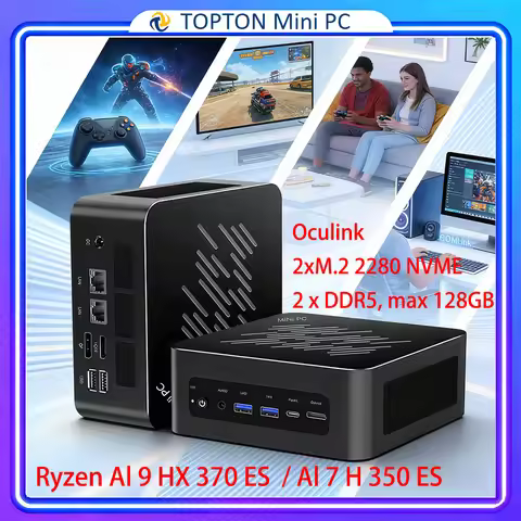 TOPC Small Form Factor Gaming Mini PC AMD Ryzen AI 9 HX 370 7 H 350 ES USB4 OCuLink 2x2.5G Lan 2xPCI