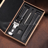 Genuine leather watch strap with box, size 20 mm. 22 mm. 24 mm. Brown butterfly buckle, quick releas