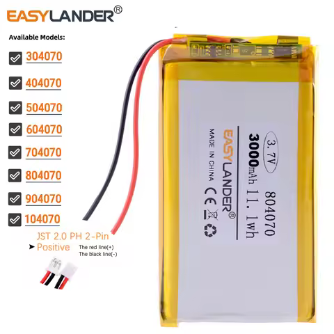 3.7V 2000mAh 504070 Lipo Lithium Li-ion Polymer Battery 524072 Batteries 304070 404070 604070 704070