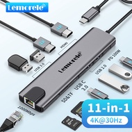 Lemorele TC65 USB C Hub 11-in-1 อะแดปเตอร์ Docking Station รองรับ tow จอแสดงผล พอร์ต HDMI 4K USB-A U