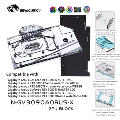 Bykski GPU Block For Gigabyte GeForce RTX 3090/3080 AORUS , Video Card Water Cooling / Full Cover Ra