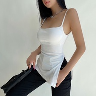 2021WOMENGAGA Women New Solid Side Irregular Tank Autumn Base Chest Pad All-match Fashiona Sexy Tops Camisole Hot Sexy Korean WD8I