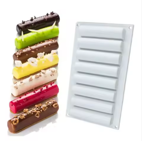 8 Holes 3D Oval Long Strip Tart Decoration Dessert Silicone Pastry Cake Mold For DIY Baking Tartlet 