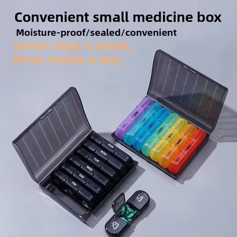 Portable Medicine Box, 7 Days A Week, 21 Compartments, Morning, Noon and Evening Medicine Seal, Mois