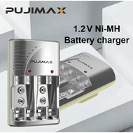 PUJIMAX 4 Slots Smart Rechargeable AAA/AA 1.2V 9V Ni-Mh Battery Charger Adapter